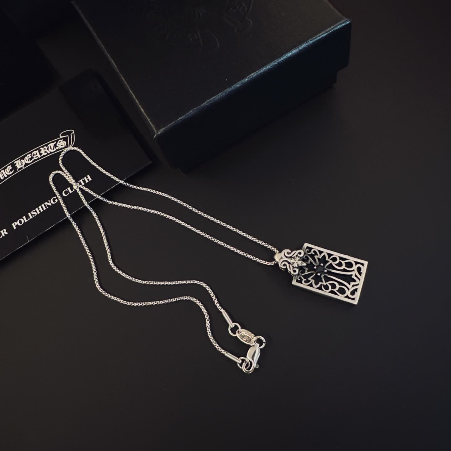 Chrome Hearts Silver Filigree Rectangle Pendant Necklace